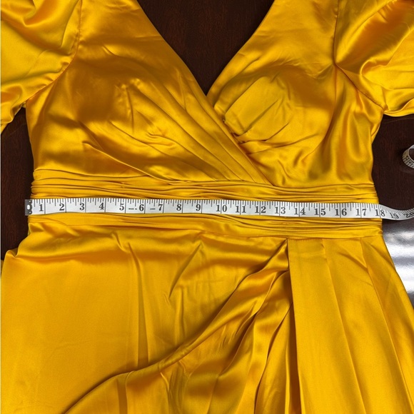 Mac Duggal Size 14 Yellow Mango 12404 Long Sleeve Satin Formal Gown Dress Prom - Picture 9 of 9